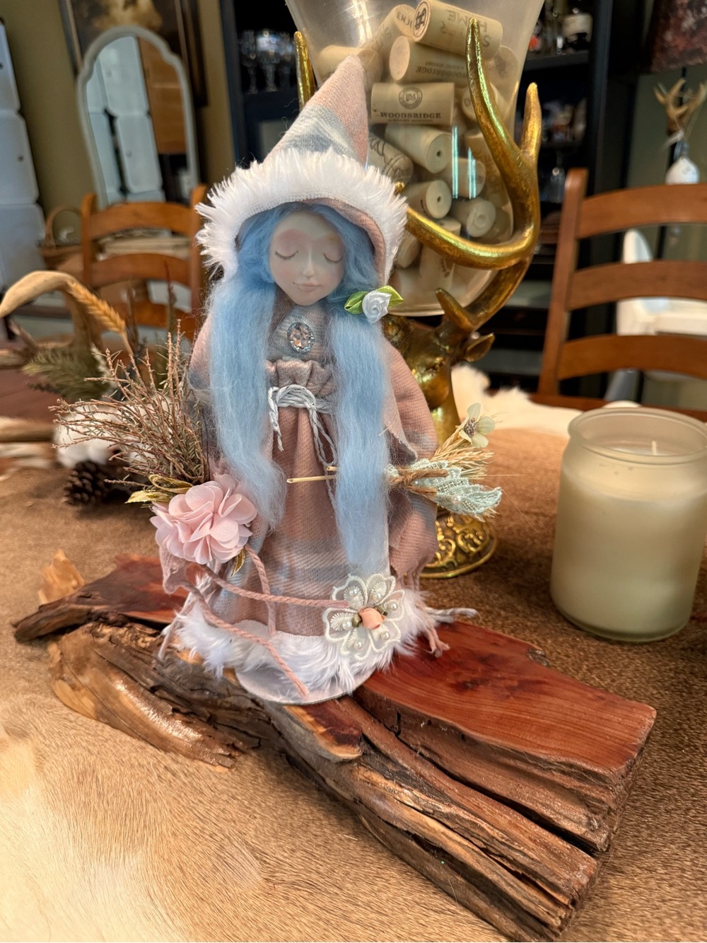 Handcrafted Pink & Blue Holiday Doll Accent - Decorative Home Accent